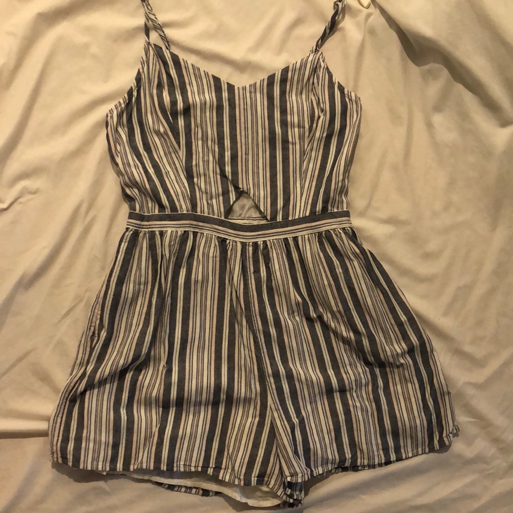 True Craft white navy blue and peach romper